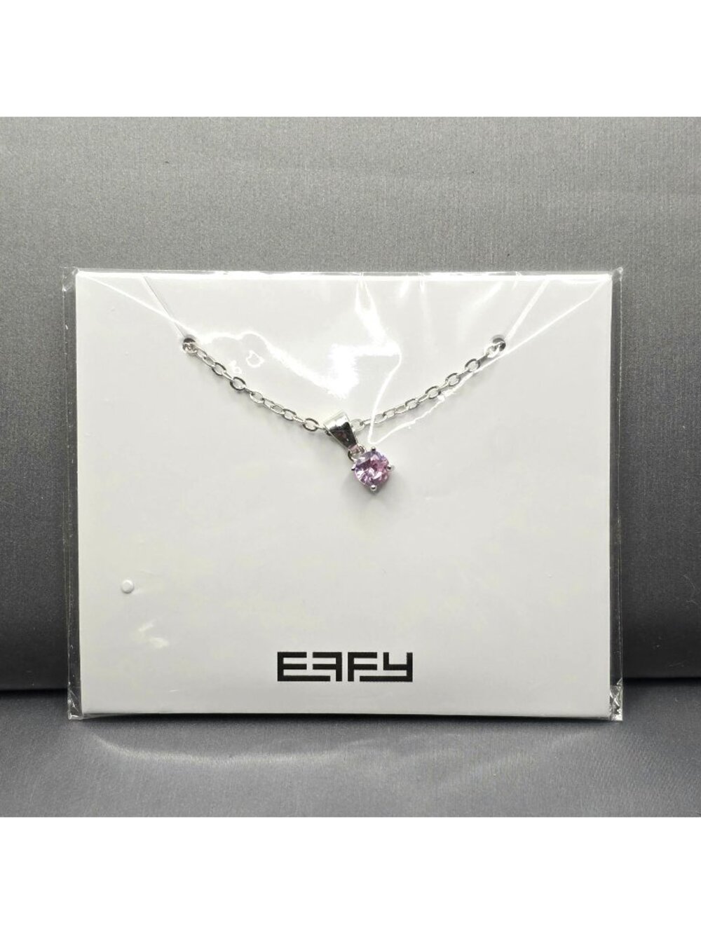 EFFY Synthetic Pink Sapphire Necklace 18" Silver Tone Rolo Chain Designer